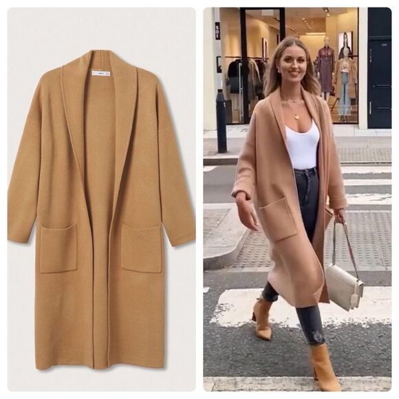 Mango Oversized Knit Coat With Pockets New - Picture 3 of 12
